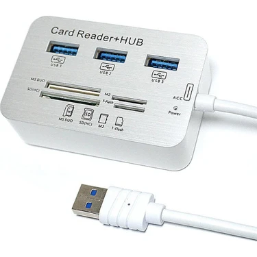 Teenspirit USB 3.0 Kart Okuyucu ve 3 Bağlantı Noktalı USB Hub Yüksek Hızlı Harici Bellek Kartı