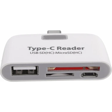 Teenspirit 3IN1TYPE C USB - C USB 2.0 Tf Mikro Sd Otg Kart Okuyucu Macbook Telefon Tablet Beyaz