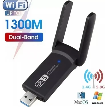 AC1300 Mbps Dual Band USB 3.0 Adaptör Kablosuz Wifi