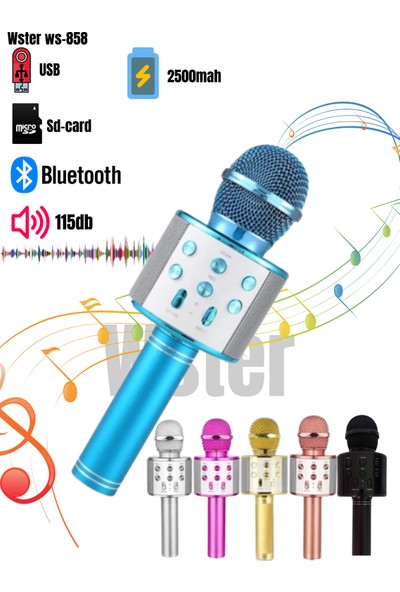 Wster Karaoke Mikrofon Bluetooth Hoparlör Aux Usb Mikro Sd Kart Girişli Türkçe Içerikli Mavi Ws-858