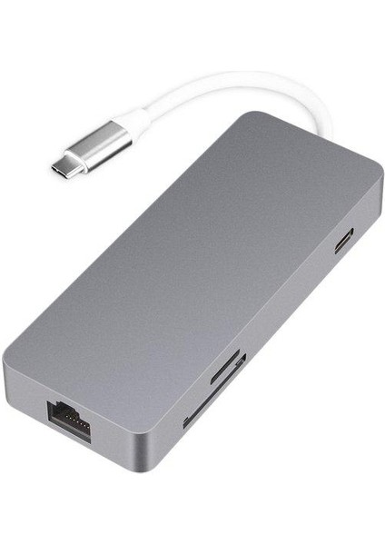 Fu 7'si 1 Arada USB Type - C Hub, Lan Bağlantı Noktalı Type - C - HDMI Tf Kart Okuyucu USB 3.0 Hub - Gri (Yurt Dışından)