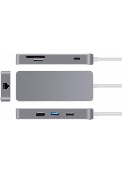 Fu 7'si 1 Arada USB Type - C Hub, Lan Bağlantı Noktalı Type - C - HDMI Tf Kart Okuyucu USB 3.0 Hub - Gri (Yurt Dışından) indirimleri
