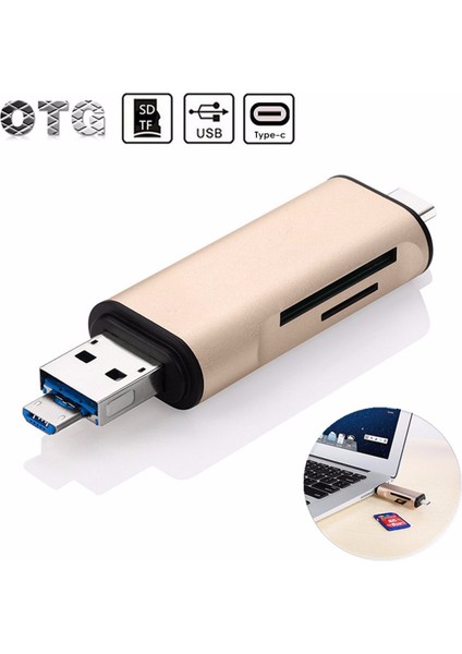 Yeni 5in1 Type - C - Micro USB 2.0 Tf/Sd/Mmc Kart Okuyucu USB 3.0 Otg Adaptörü USB 3.1 - Altın (Altın) (Yurt Dışından)