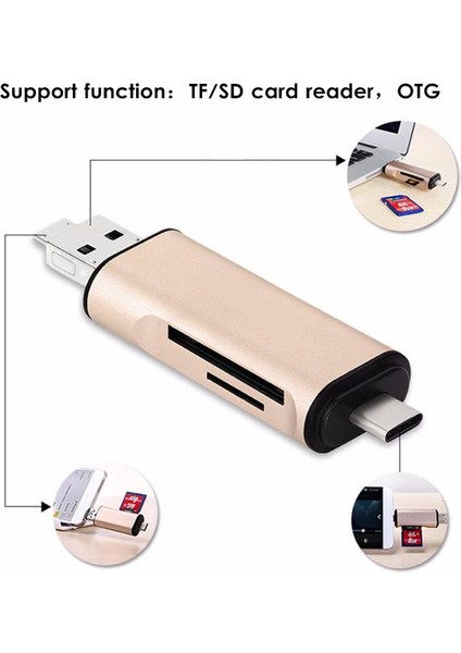 Yeni 5in1 Type - C - Micro USB 2.0 Tf/Sd/Mmc Kart Okuyucu USB 3.0 Otg Adaptörü USB 3.1 - Altın (Altın) (Yurt Dışından)