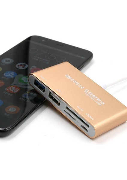 Combo T - 693 USB 3.1 Tip C - Sd Micro Sd Tf Kart Okuyucu USB 2.0 USB 3.0 Otg Şarj Adaptörü - Altın (Altın) (Yurt Dışından)