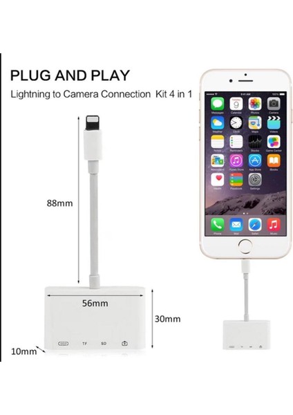 4'ü 1 Arada Lightning - USB Kamera Adaptörü Sd/Tf Kart Okuyucu USB 3.0 Otg Kablosu Malzeme: Plastik (Yurt Dışından) fırsatları