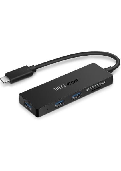 Blitzwolf Bw - Th4 5'i 1 Arada Tip - C'den 3 Bağlantı Noktalı USB 3.0 Sd Tf Kart Okuyucu Veri Merkezi Siyah (Yurt Dışından)