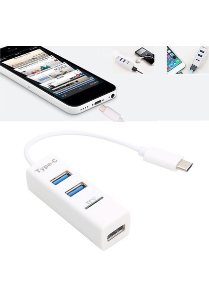 Bs 3 Bağlantı Noktalı USB C Hub C Tipi Ayırıcı, Dizüstü Bilgisayar Aksesuarları İçin Tf Kart Okuyuculu (Yurt Dışından)