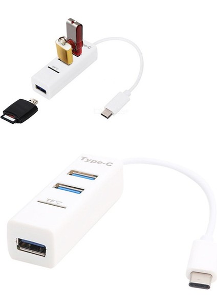 Bs 3 Bağlantı Noktalı USB C Hub C Tipi Ayırıcı, Dizüstü Bilgisayar Aksesuarları İçin Tf Kart Okuyuculu (Yurt Dışından)