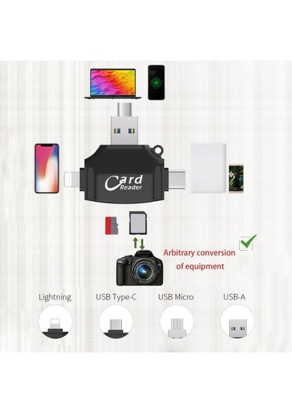 4'ü 1 Arada Cep Telefonu Kart Okuyucu Type - C USB Konektörü Otg Hub Adaptörü Tf Kartı (Yurt Dışından)
