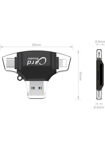 Bs 4'ü 1 Arada Cep Telefonu Kart Okuyucu Type - C USB Konektörü Otg Hub Adaptörü Tf Kartı (Yurt Dışından)