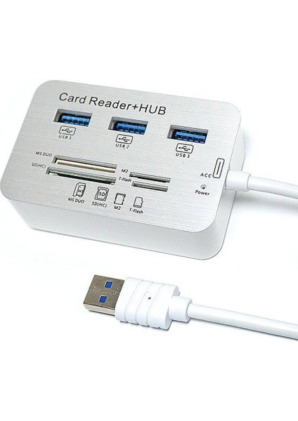 USB 3.0 Kart Okuyucu ve 3 Bağlantı Noktalı USB Hub Yüksek Hızlı Harici Bellek Kartı Okuyucu (Ms, Micro Sd,sd/mmc,m2,tf Card) (Yurt Dışından)