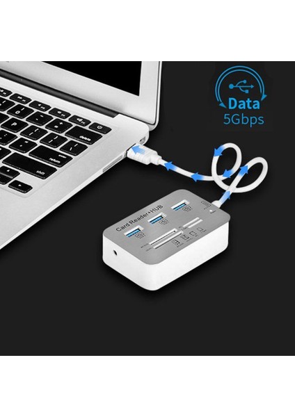 USB 3.0 Kart Okuyucu ve 3 Bağlantı Noktalı USB Hub Yüksek Hızlı Harici Bellek Kartı Okuyucu (Ms, Micro Sd,sd/mmc,m2,tf Card) (Yurt Dışından)