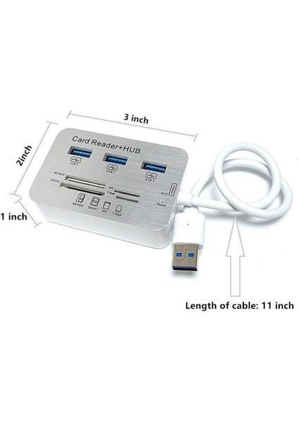USB 3.0 Kart Okuyucu ve 3 Bağlantı Noktalı USB Hub Yüksek Hızlı Harici Bellek Kartı Okuyucu (Ms, Micro Sd,sd/mmc,m2,tf Card) (Yurt Dışından)