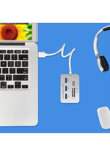USB 3.0 Kart Okuyucu ve 3 Bağlantı Noktalı USB Hub Yüksek Hızlı Harici Bellek Kartı Okuyucu (Ms, Micro Sd,sd/mmc,m2,tf Card) (Yurt Dışından)