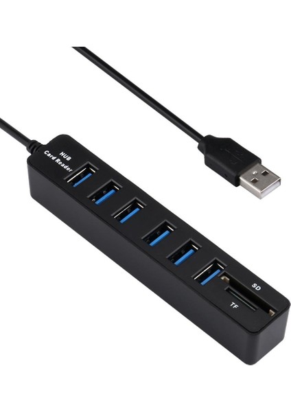 2'si 1 Arada Süper Hızlı USB 2.0 6 Bağlantı Noktalı Bölücü Hub+Usb Kart Okuyucu (Yurt Dışından)