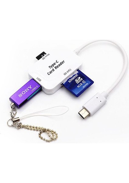 Otg USB 3.1 Tip C - USB 2.0 Hub Micro - Sd Tf Kart Adaptörü Okuyucu Combo Splitter (Yurt Dışından)