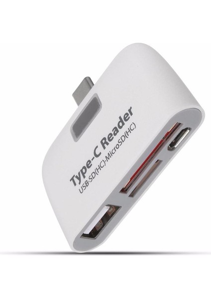 3IN1TYPE C USB - C USB 2.0 Tf Mikro Sd Otg Kart Okuyucu Macbook Telefon Tablet Beyaz (Yurt Dışından)