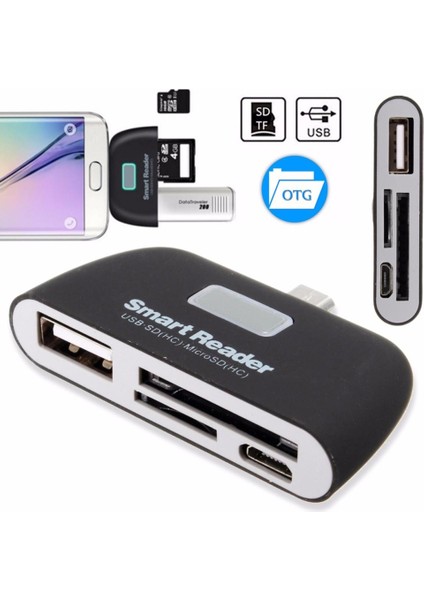 4in1 Otg/tf/sd Akıllı Mini Kart Okuyucu Adaptörü W/ Telefon İçin Mikro USB Şarj Bağlantı Noktası (Yurt Dışından)