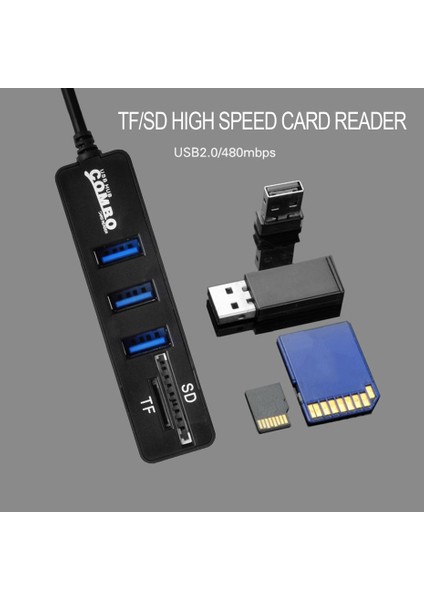 USB Hub Combo 3 Bağlantı Noktalı Yüksek Hızlı USB 2.0 Hub Ayırıcı 2'si 1 Arada Sd/Tf Kart Okuyucu (Yurt Dışından)