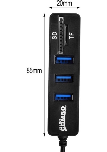 USB Hub Combo 3 Bağlantı Noktalı Yüksek Hızlı USB 2.0 Hub Ayırıcı 2'si 1 Arada Sd/Tf Kart Okuyucu (Yurt Dışından)