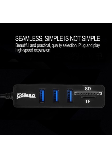 USB Hub Combo 3 Bağlantı Noktalı Yüksek Hızlı USB 2.0 Hub Ayırıcı 2'si 1 Arada Sd/Tf Kart Okuyucu (Yurt Dışından)