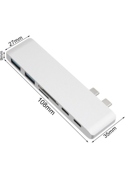 6 In 1 Type - C Hub Adaptörü Macbook Beyaz İçin 2 USB 3.0 Sd Tf Kart Okuyucu Şarjı (Yurt Dışından)