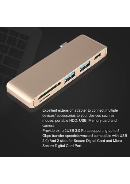 Bs 5'i 1 Arada 5port Alüminyum Çok Işlevli Type - C Kart Okuyucu ve Hub USB Hızlı Şarj (Yurt Dışından)