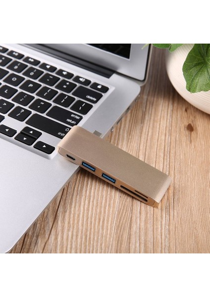 Bs 5'i 1 Arada 5port Alüminyum Çok Işlevli Type - C Kart Okuyucu ve Hub USB Hızlı Şarj (Yurt Dışından)