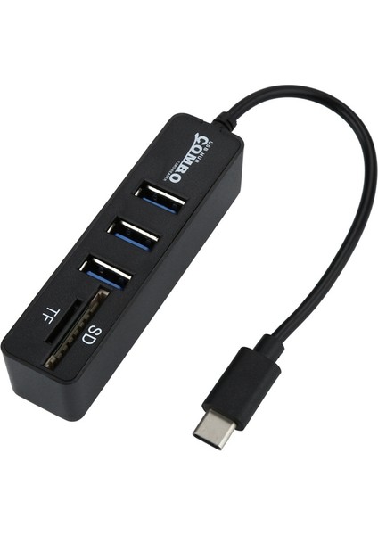 In 1 Type - C Otg USB 2.0 Hub Splitter Combo 3 Port & Sd/Tf Kart Okuyucu Adaptörü Çoklu Splitter USB - C Macbook Pc Drop Black (Yurt Dışından)