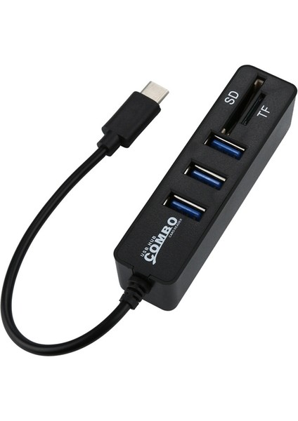 In 1 Type - C Otg USB 2.0 Hub Splitter Combo 3 Port & Sd/Tf Kart Okuyucu Adaptörü Çoklu Splitter USB - C Macbook Pc Drop Black (Yurt Dışından)