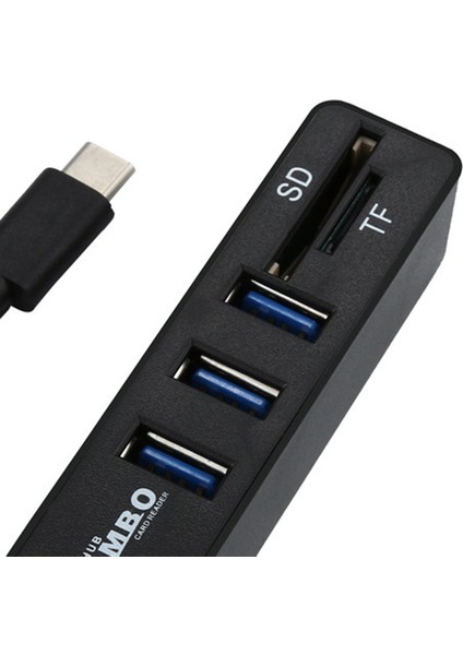 In 1 Type - C Otg USB 2.0 Hub Splitter Combo 3 Port & Sd/Tf Kart Okuyucu Adaptörü Çoklu Splitter USB - C Macbook Pc Drop Black (Yurt Dışından)