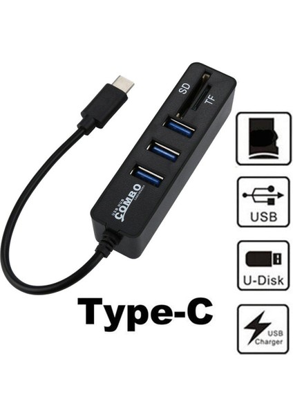 Ma Malloom 2'si 1 Arada C Tipi Kapılar Otg USB 2.0 Hub Splitter Combo 3 ve Sd / Tf Kartı (Yurt Dışından)