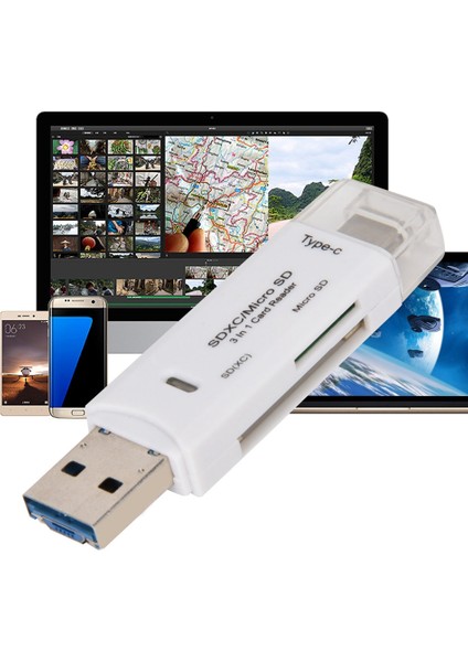 Mikro USB Kart Okuyucu Yeni Çok Işlevli 3'ü 1 Arada Tip - C Yüksek Hızlı İletim (Yurt Dışından)