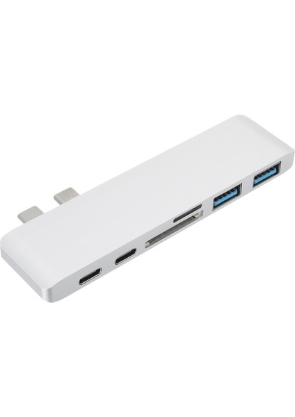 6 In 1 Type - C Hub Adaptörü 2 USB 3.0 Sd Tf Kart Okuyucu Macbook Beyaz İçin Şarj (Yurt Dışından)
