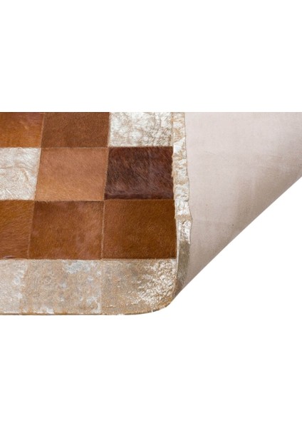 Altın Varaklı Dana Derisi Patchwork Halı 170 x 240 cm