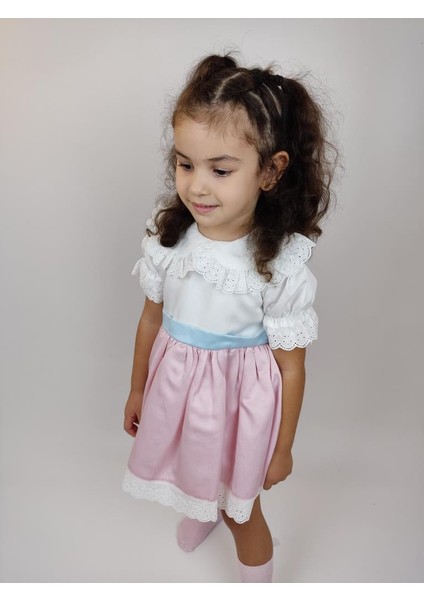 Dmını Bebe Yaka Arkası Fiyonklu Kız Çocuk Elbise, Kız Bebek Doğum Günü Elbise ID:126 indirimleri