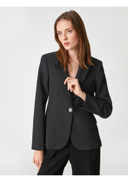 Puantiyeli Blazer Ceket Tek Düğmeli