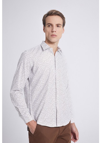Regular Fit Bej Baskılı Gömlek 9HC022111265M