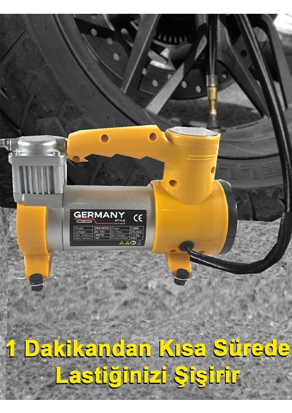 12 V Araba Oto Araç Lastik Şişirme Pompası 160 Psi Metal Gövde Kompresör