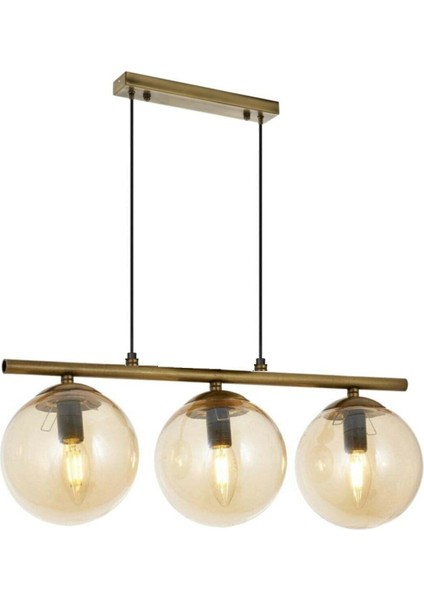 Modern Bal Glop Camlı Sıralı Üçlü Gold Sarkıt Avize