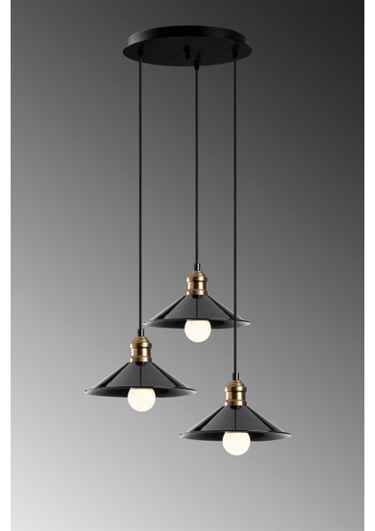Üçlü Siyah Retro Rustik Model Modern Metal Sarkıt Avize
