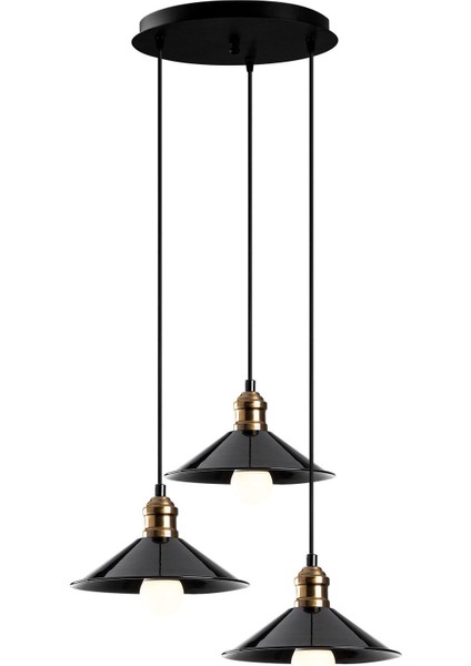 Üçlü Siyah Retro Rustik Model Modern Metal Sarkıt Avize