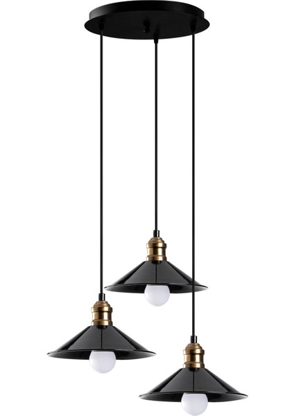 Üçlü Siyah Retro Rustik Model Modern Metal Sarkıt Avize