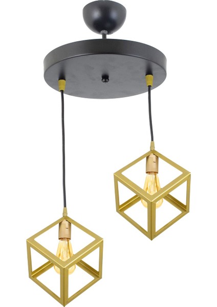 Rustik Retro Model Geometrik Sarkıt Metal Küp Avize