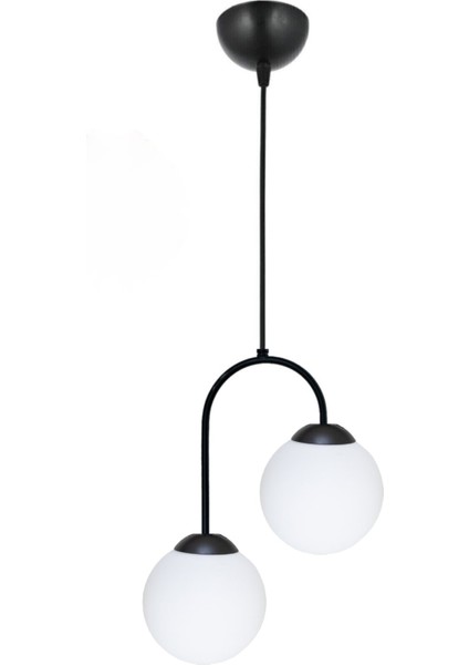 Siyah Ikili Modern Glop Beyaz Camlı Siyah Sarkıt Avize