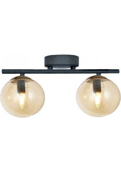 Siyah Ikili Modern Balcam Glop Camlı Plafonyer Avize
