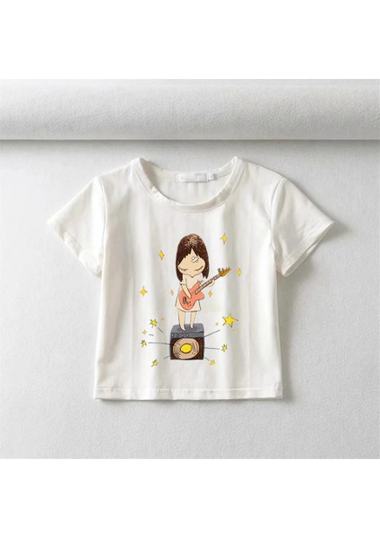 Guitarist Girl Baskılı Beyaz Crop fiyatları
