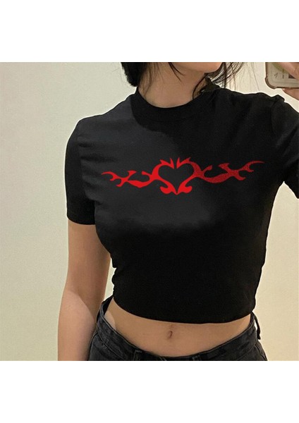Clawed Heart Baskılı Siyah Crop