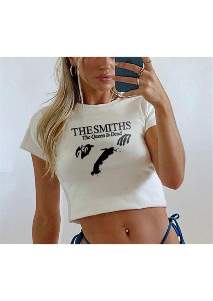 The Smiths Baskılı Beyaz Crop